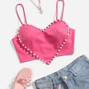 Asymmetrical Hem Crop Cami Top Sexy Camisole Hot Pink